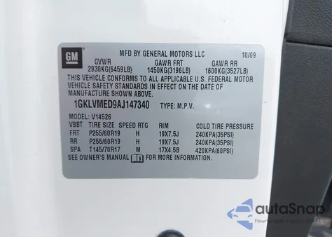 2010 GMC Acadia Slt-1 from USA, damaged, VIN 1GKLVMED9AJ147340